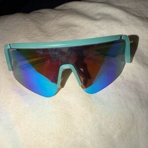 Easton Teal Frame Mirrored Blue-Purple Shield Sunglasses